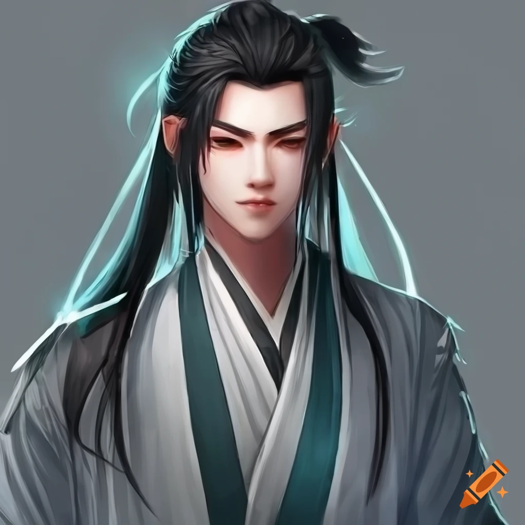 jade-clad male wuxia character with long black hair