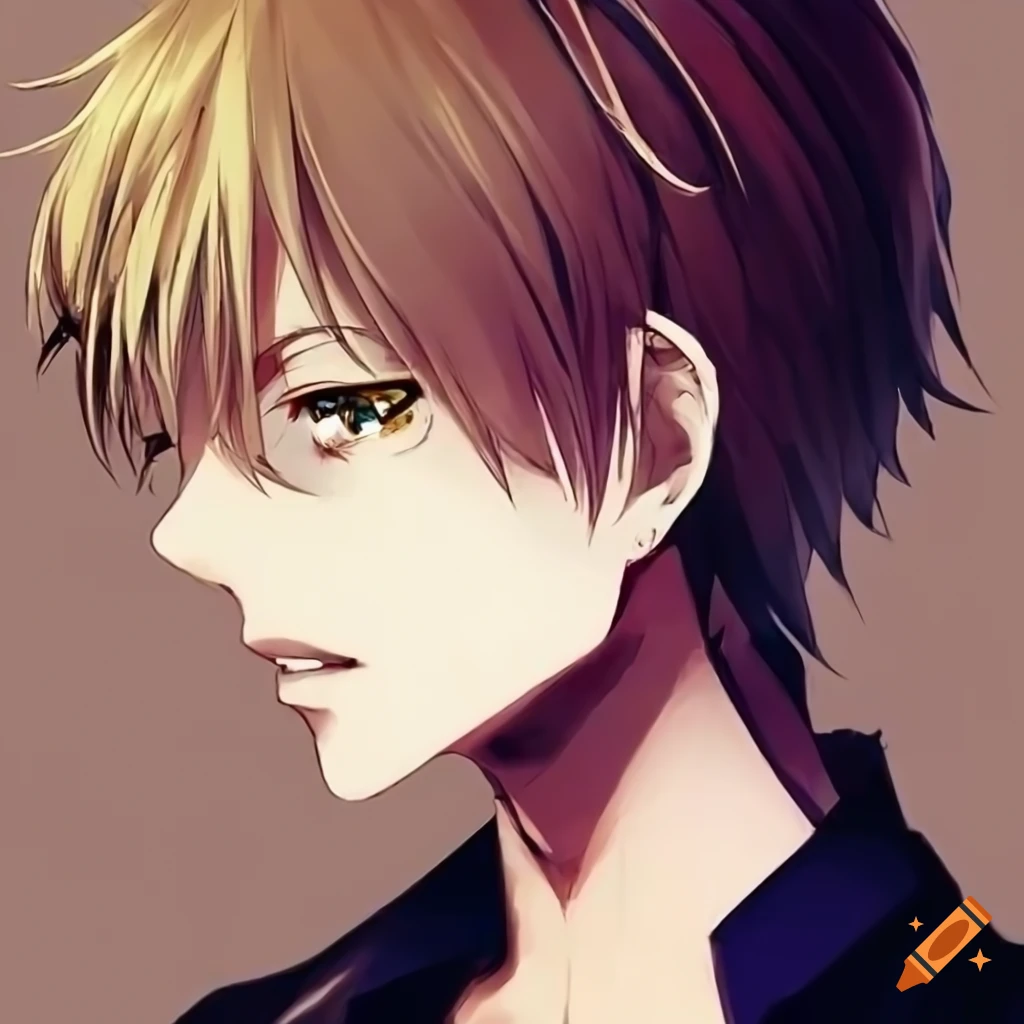 illustration of a blonde-haired anime man with brown eyes