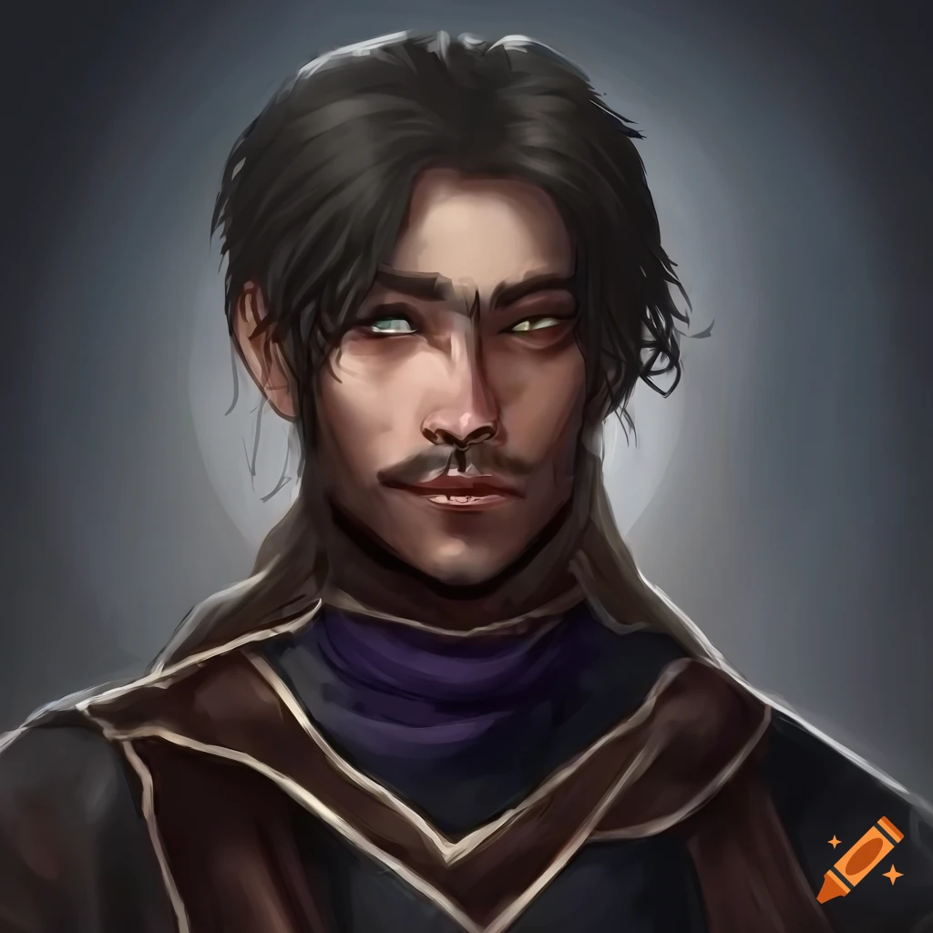 Portrait of a serious and handsome male wizard with raven black hair ...