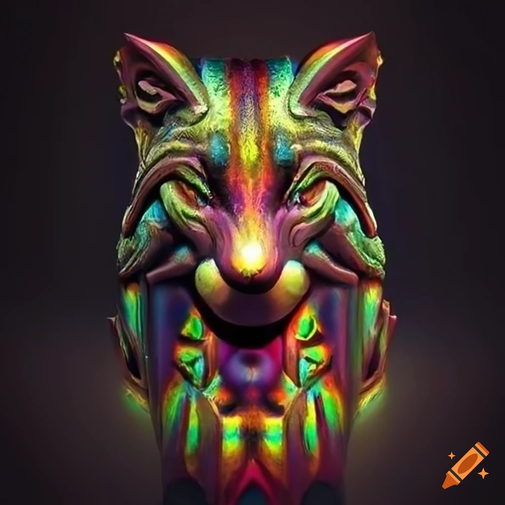prismatic carving of a moth werewolf motif