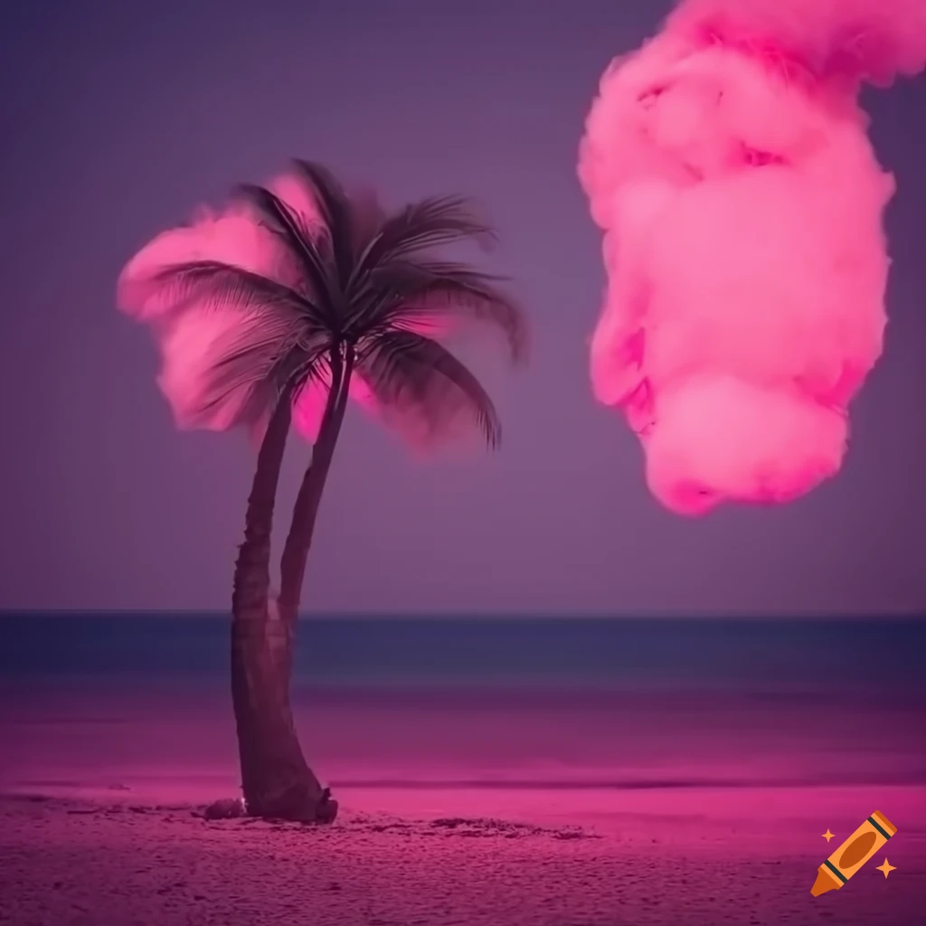 Artistic representation of pink cotton candy palm trees and black