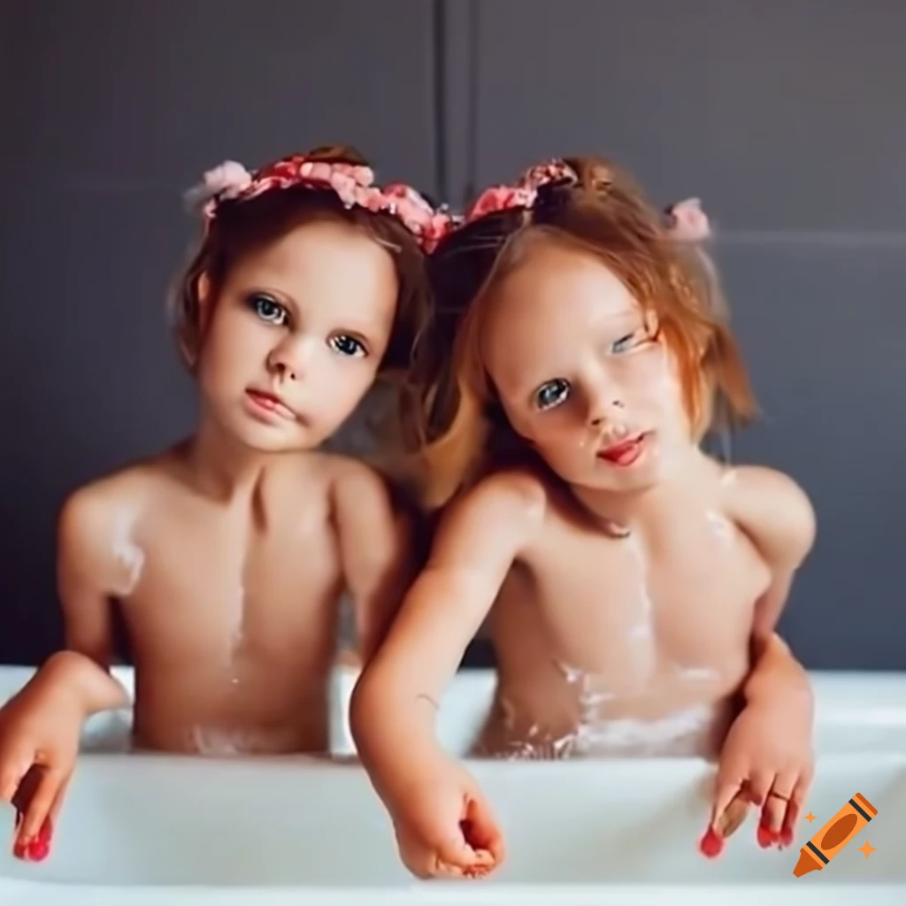 sisters washing their toes in a bath