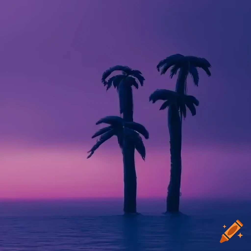 artistic composition of palm trees, sea, and sky made of candy