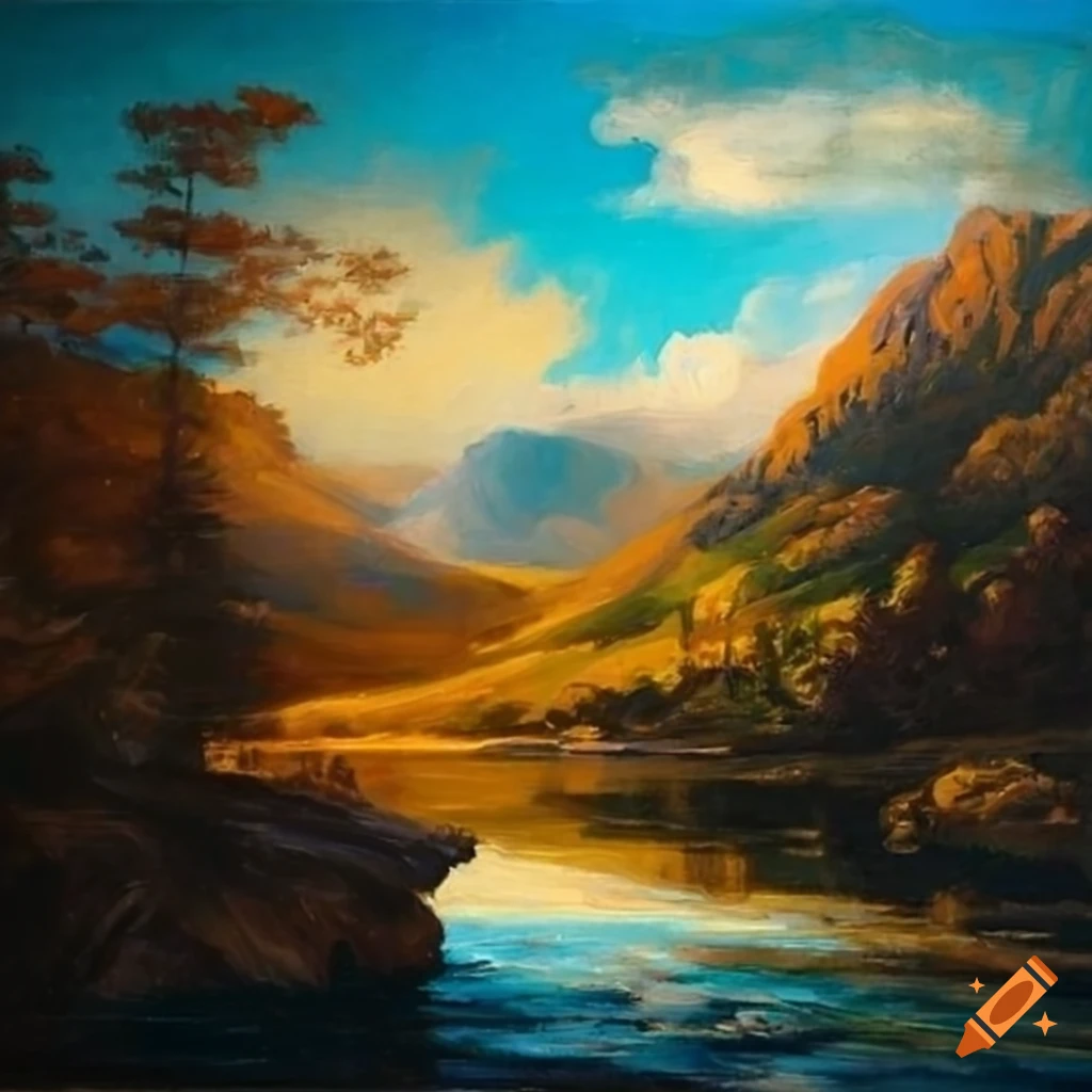 acrylic painting of Scottish highlands