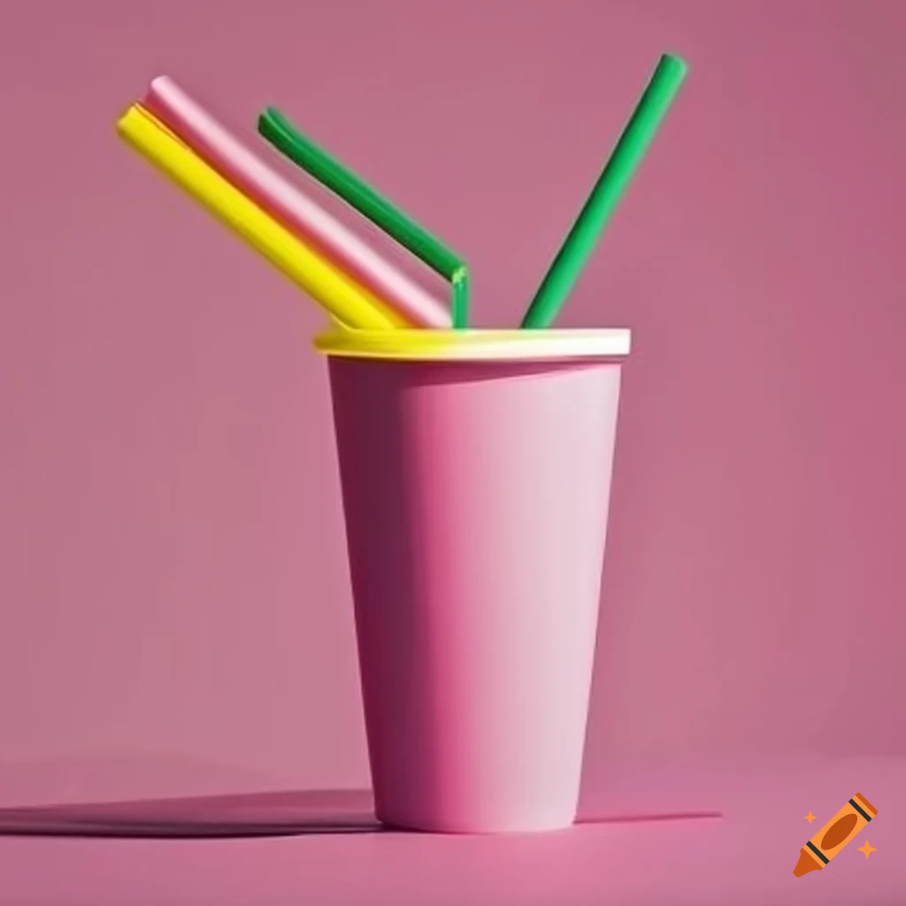 Pink starbucks cup with yellow straws