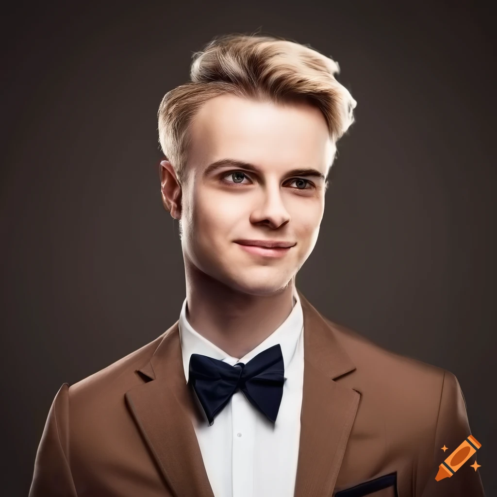 Portrait of a stylish young man in a brown suit on Craiyon