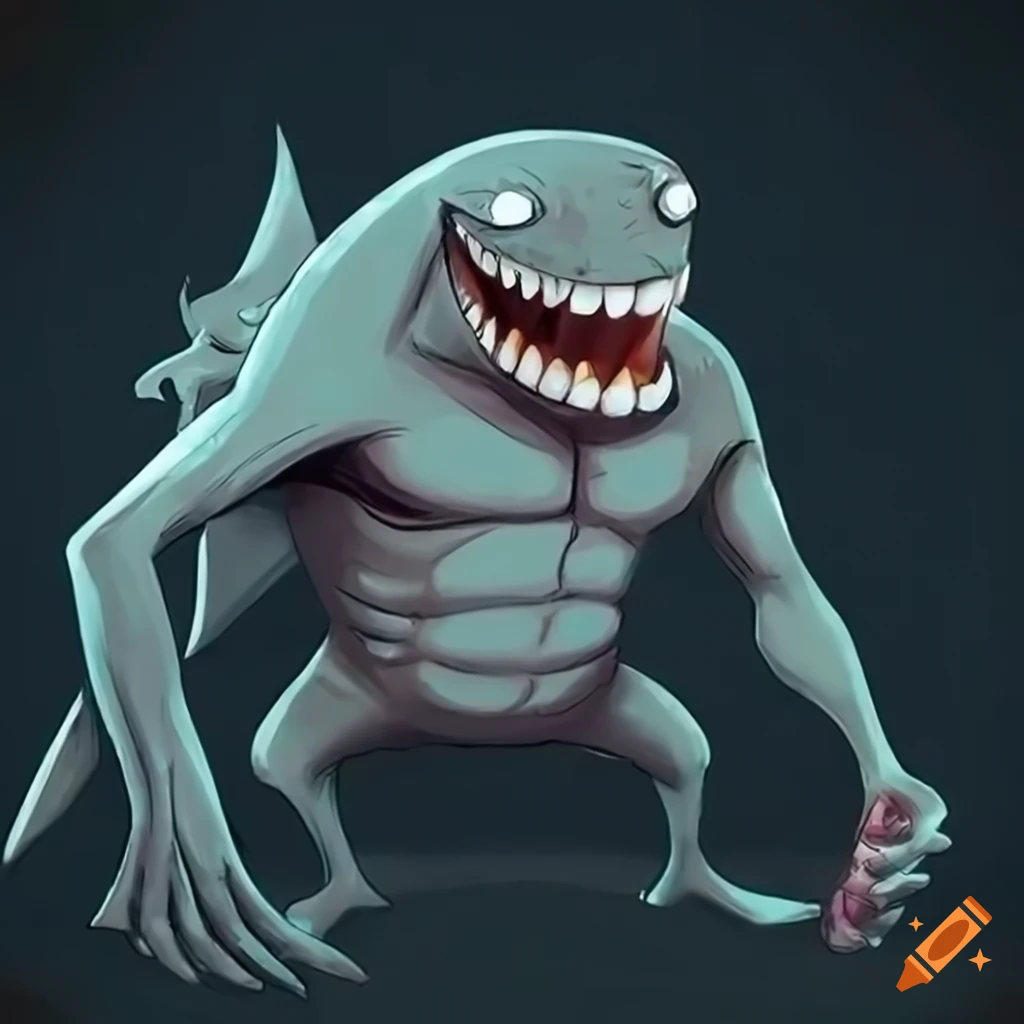 depiction of a menacing shark-like fishman