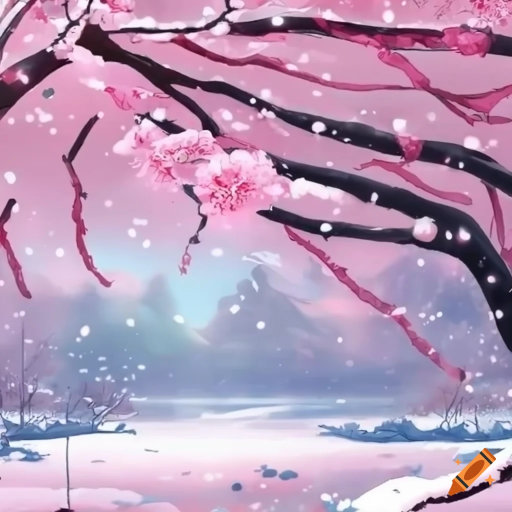 anime cherry blossom tree in winter