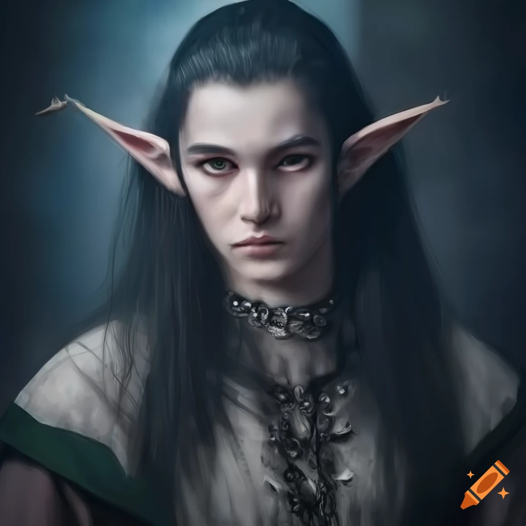 portrait of a striking moon elf with silver eyes
