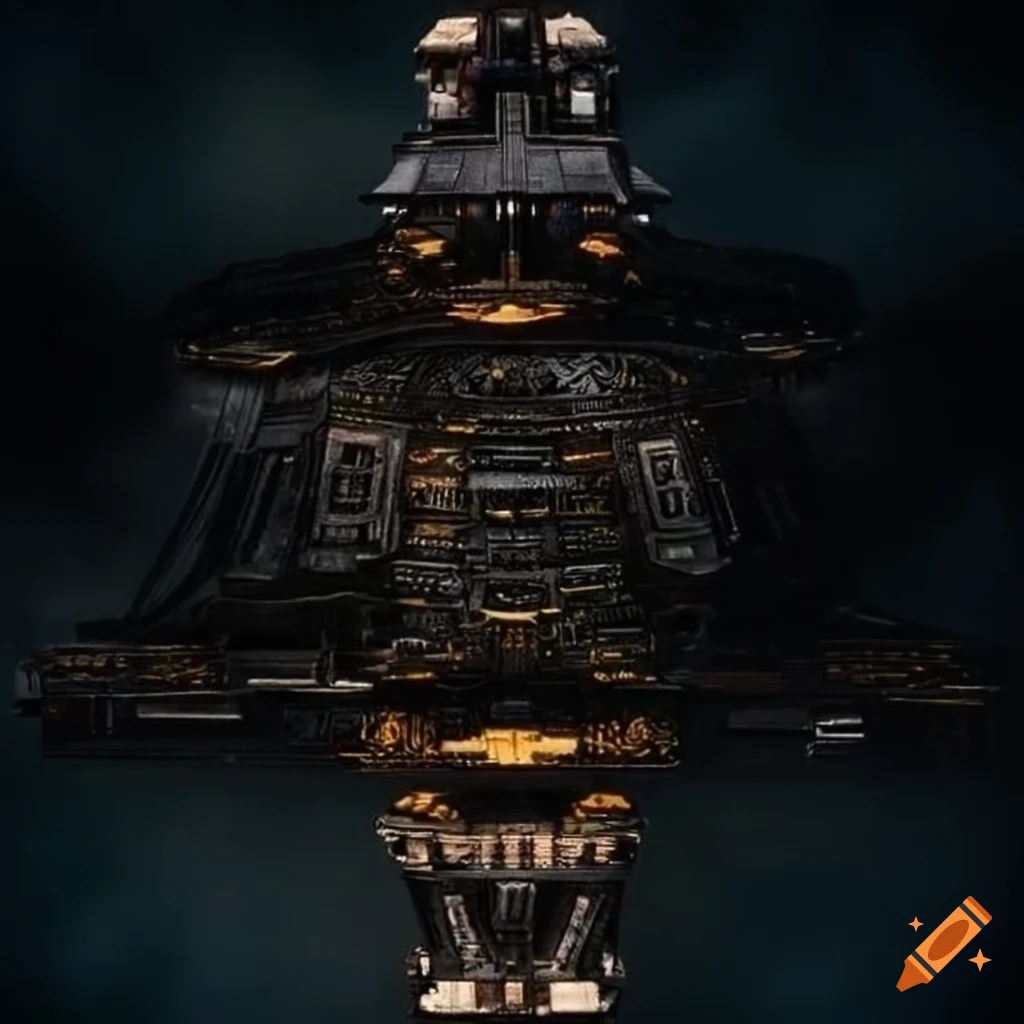 golden sunbird battleship in Aztec retrofuturist design