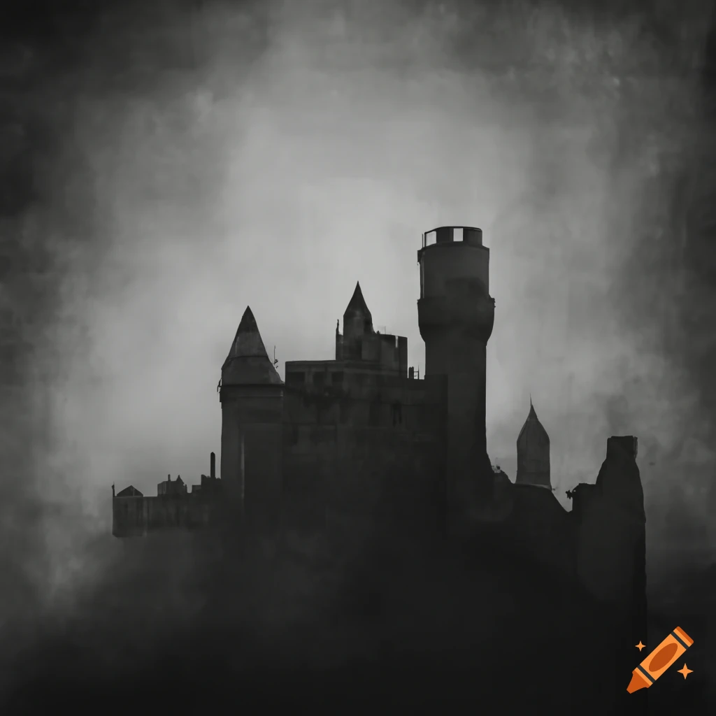 monochrome abstract collage with medieval castle