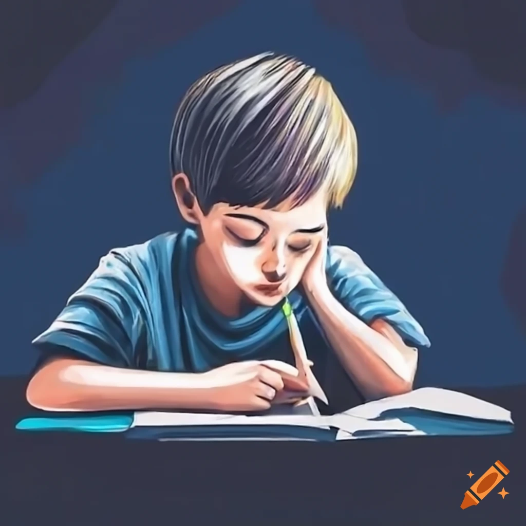 Sad Math Boy Sad person reading math books with stacks of books in the background on ...