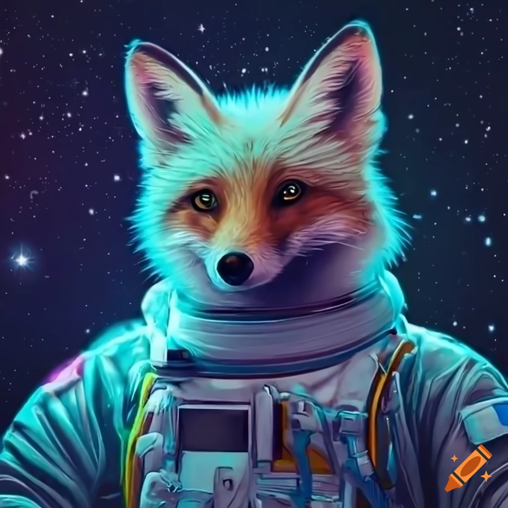 ultra-realistic depiction of a fox in an astronaut suit in space