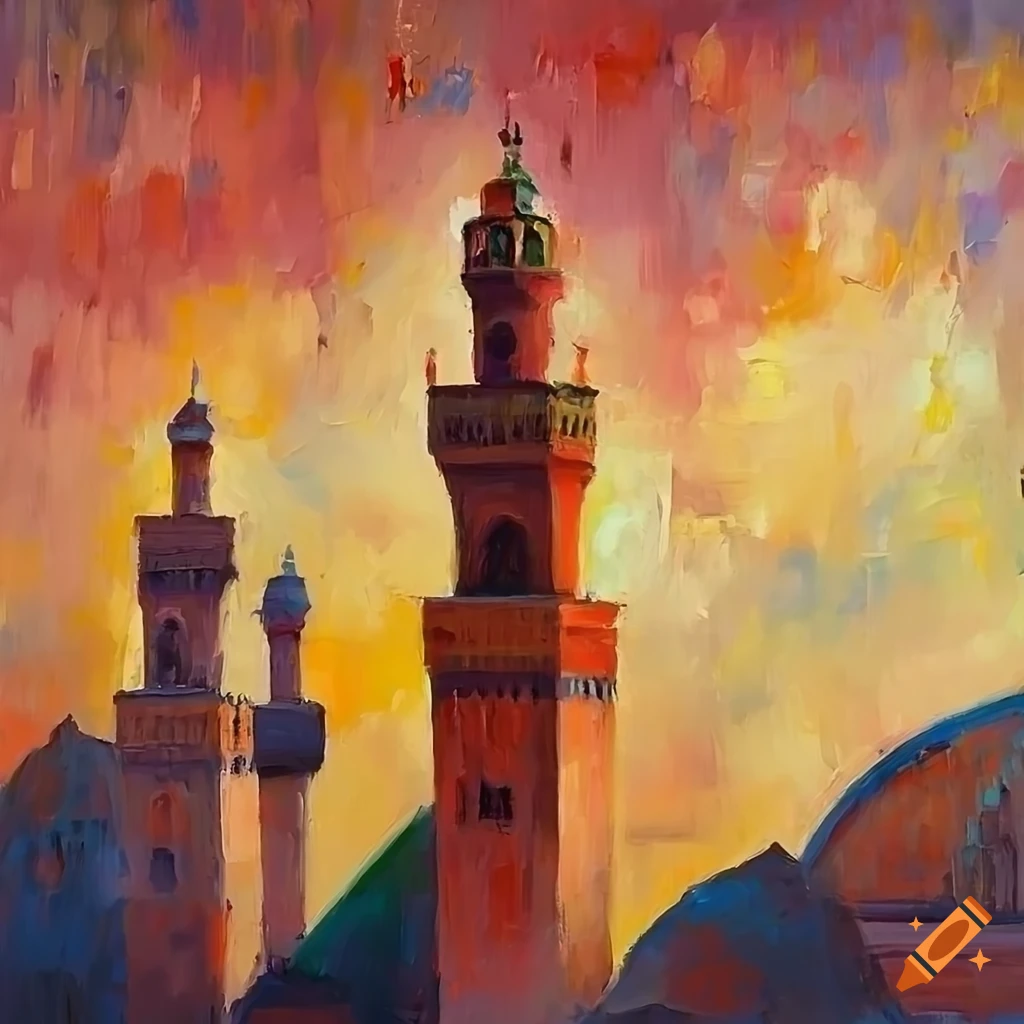 impressionist painting of a Moroccan mosque