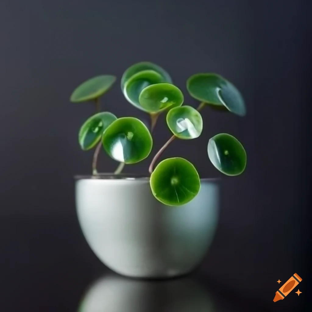 futuristic chrome peperomia plant in Tokyo