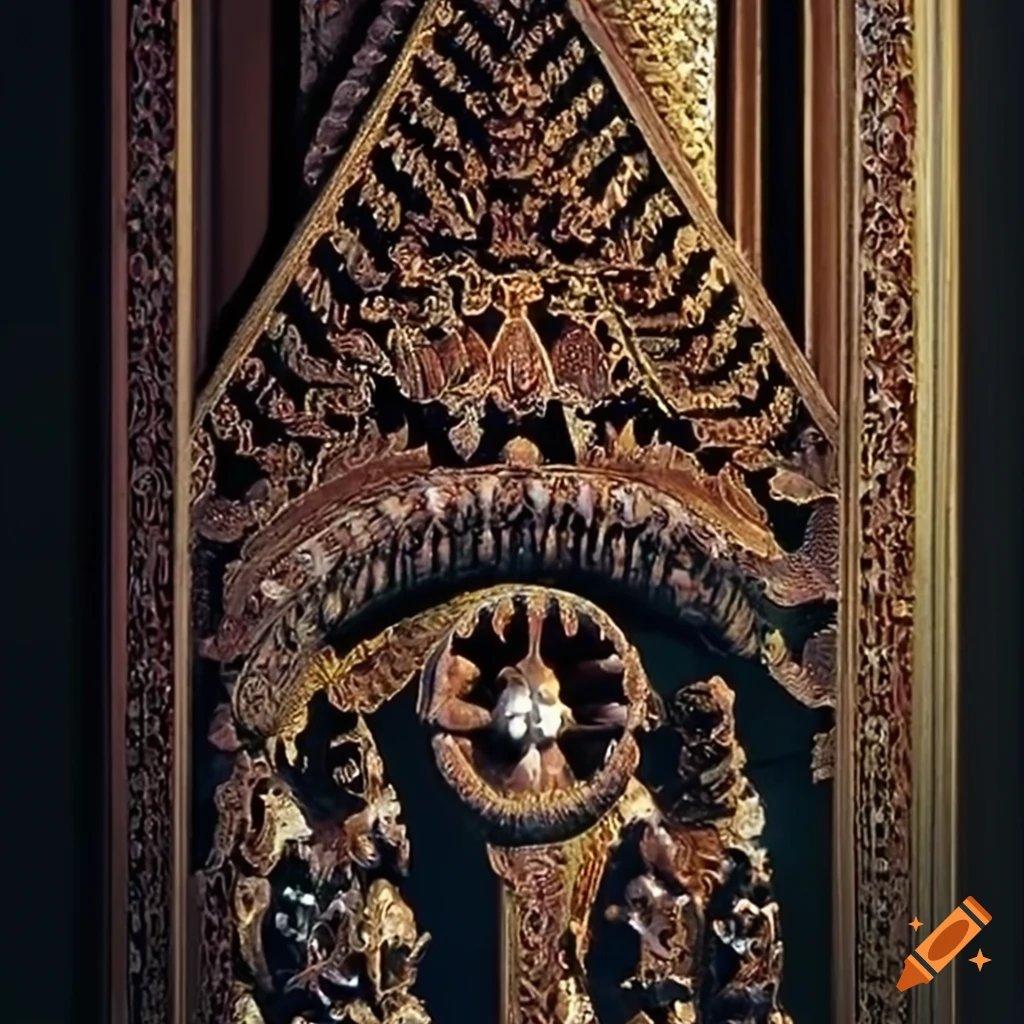 sparkly architectural stave carving style with moth motif