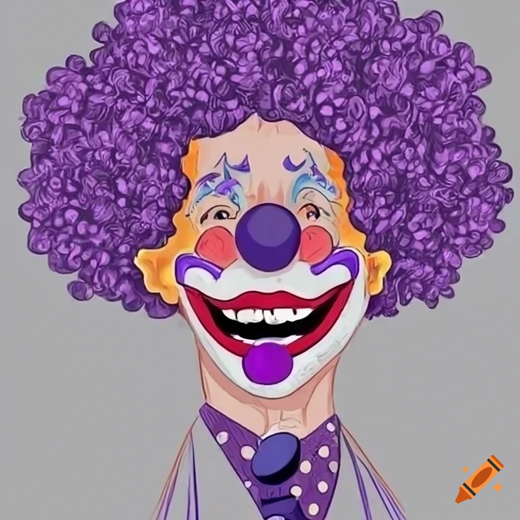 cartoon clown with purple afro and purple suit