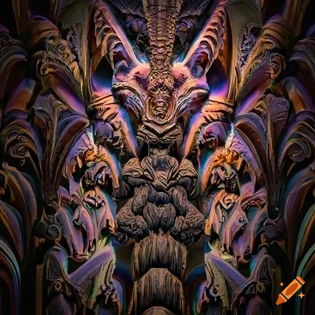 prismatic carving of a moth werewolf