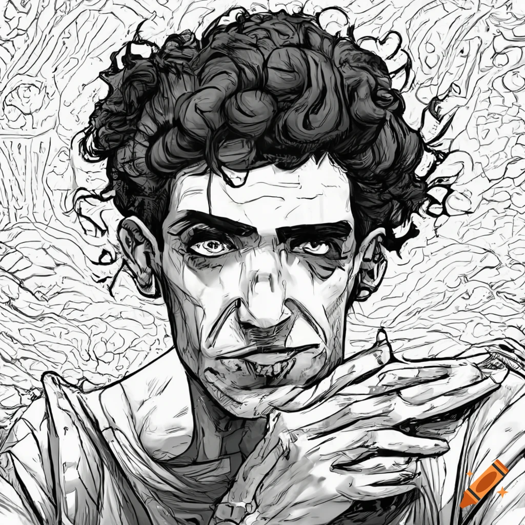 lineart comic of Adam Ondra struggling in rock climbing