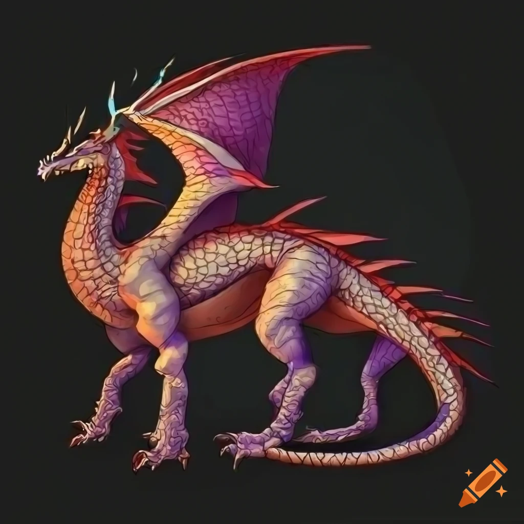 side view illustration of a detailed dragon design