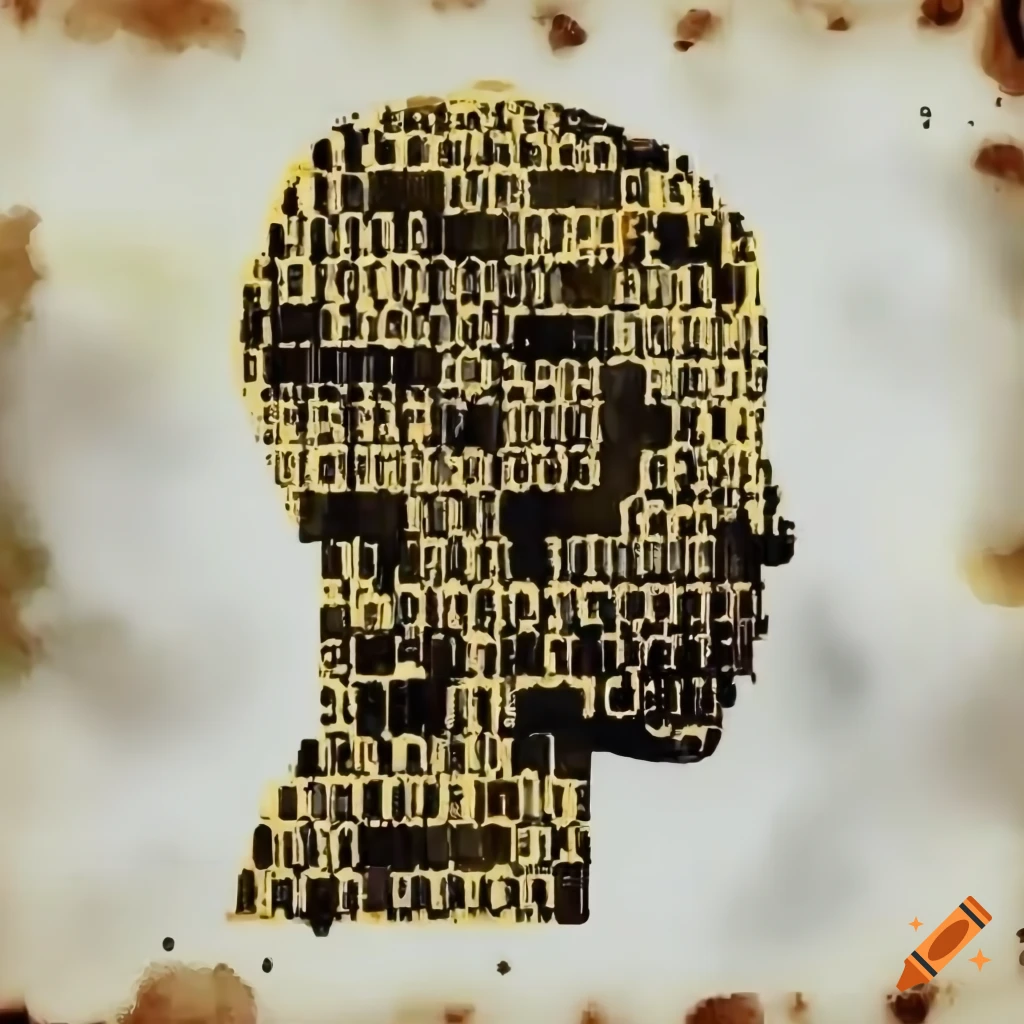 Golden computer with binary code male face