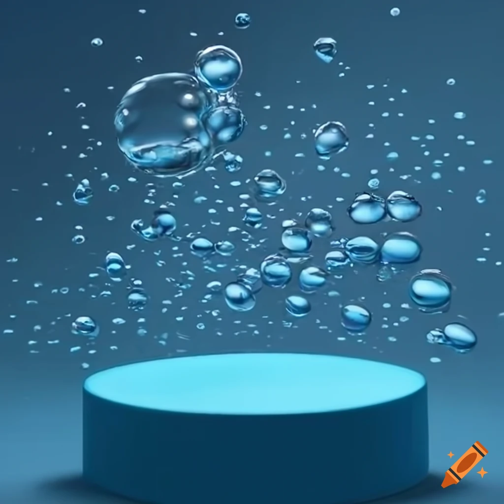blue podium with water bubble decoration