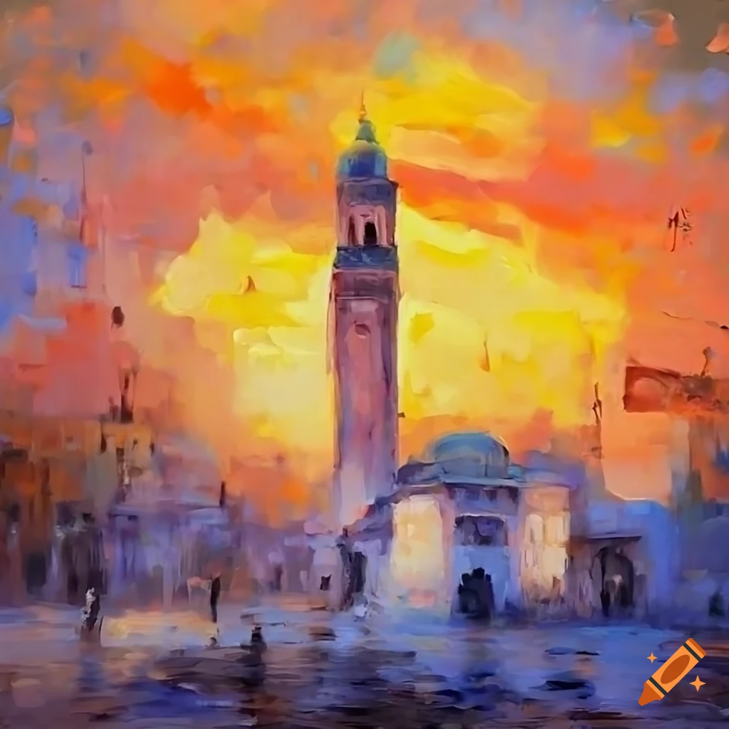 impressionist painting of a Moroccan mosque