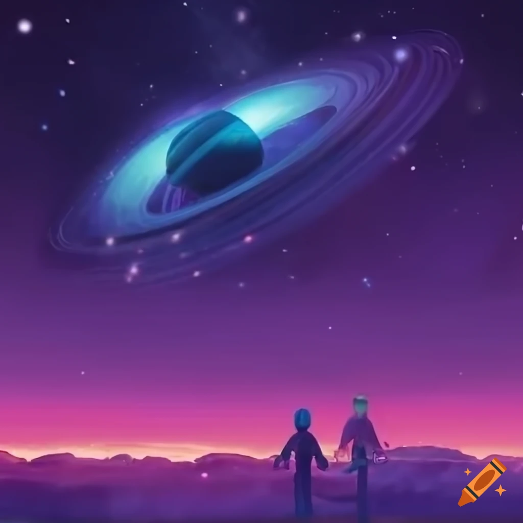 retro arcade style album cover with a rocket and Saturn in the background