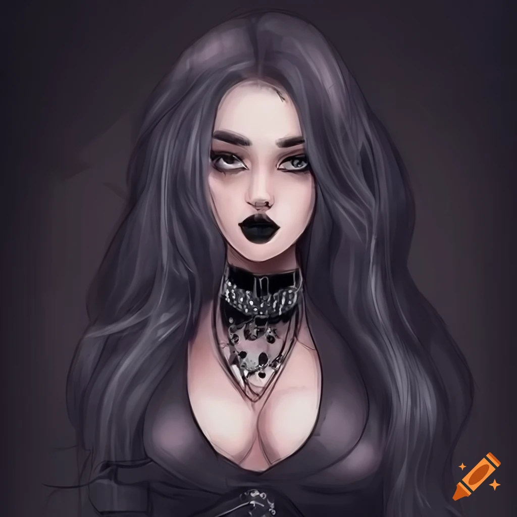 artwork of a confident goth girl in black clothing