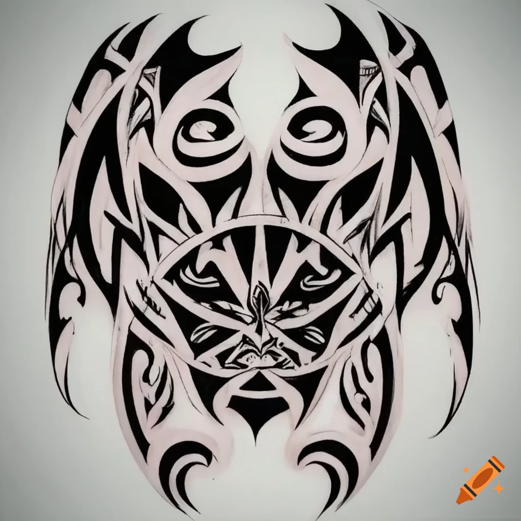Intricate black and white tribal tattoo design on Craiyon