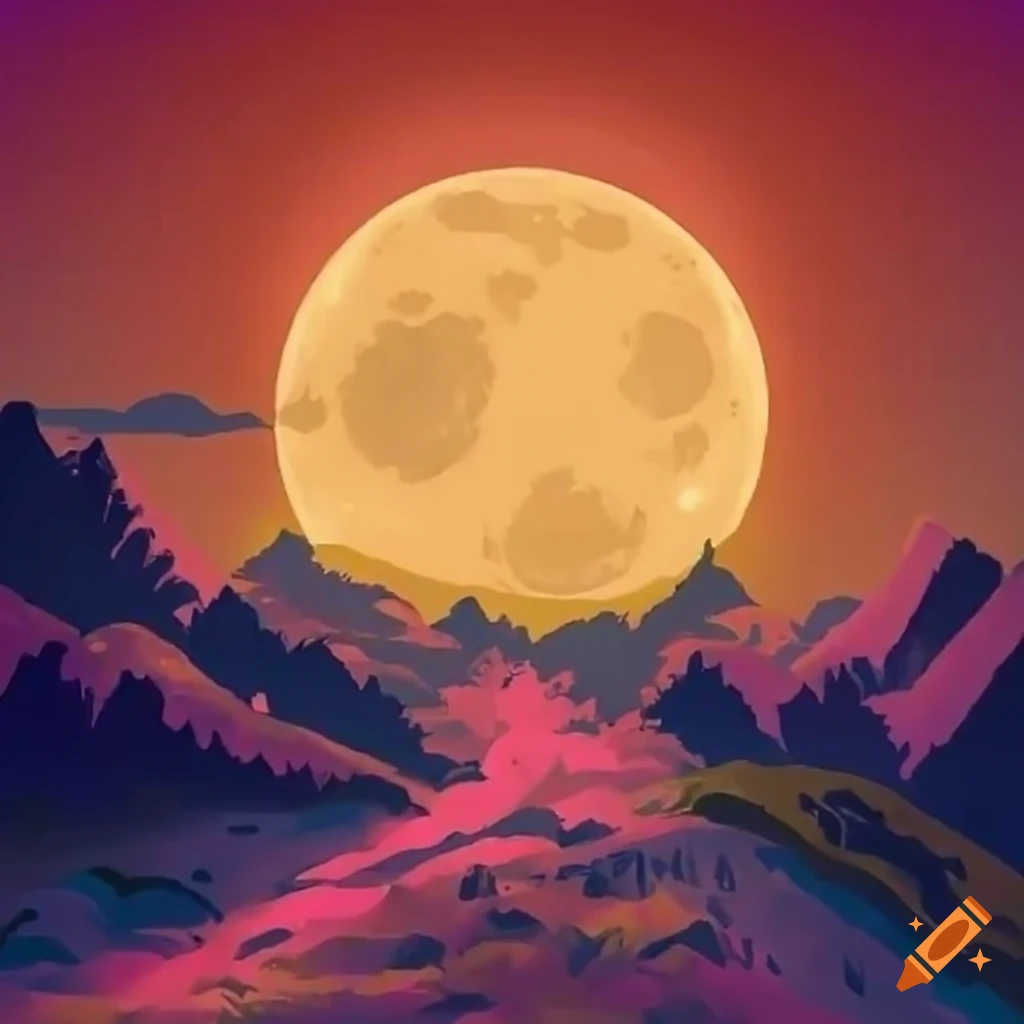 anime-style moonlit landscape with a nostalgic feel