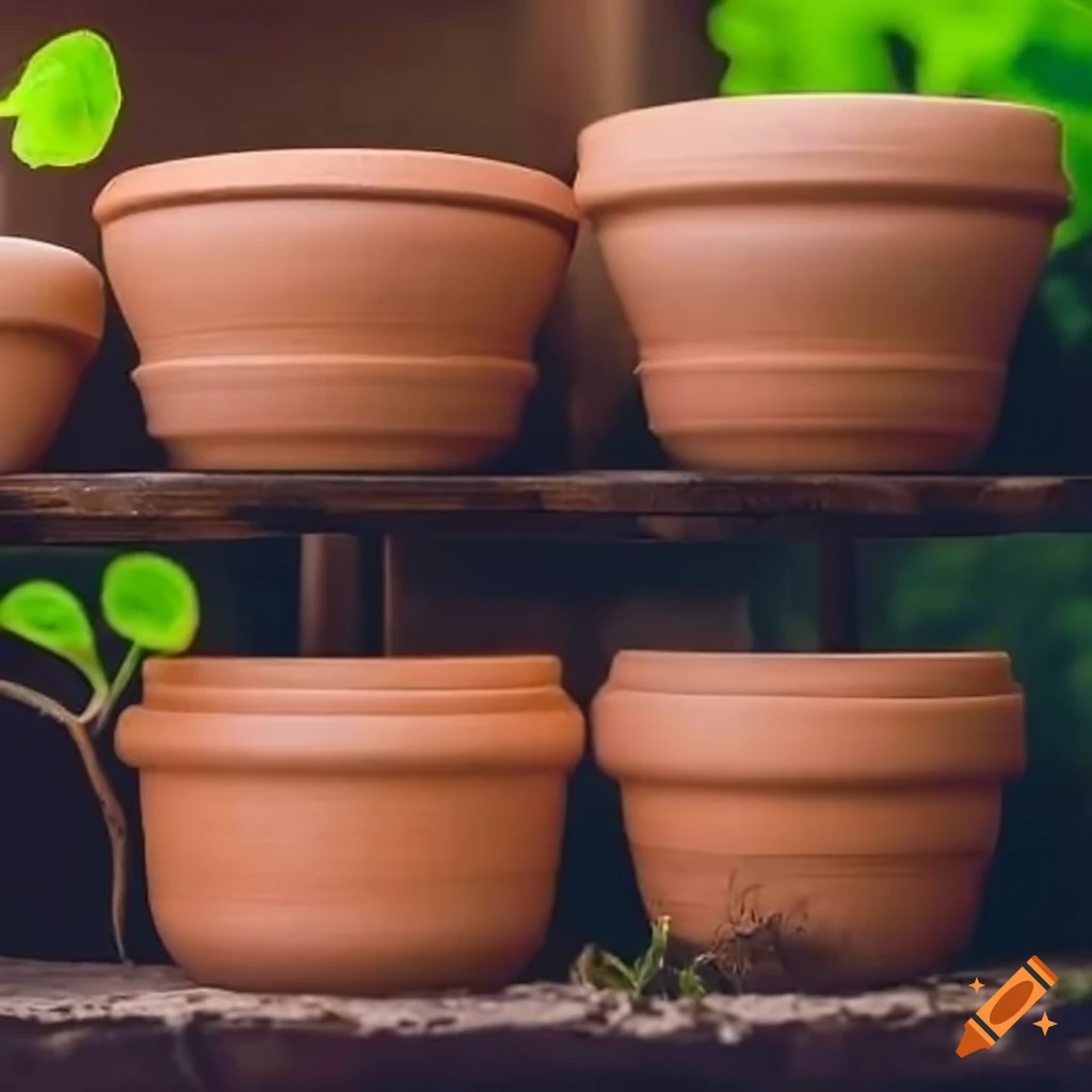clay pots with plant sprouts