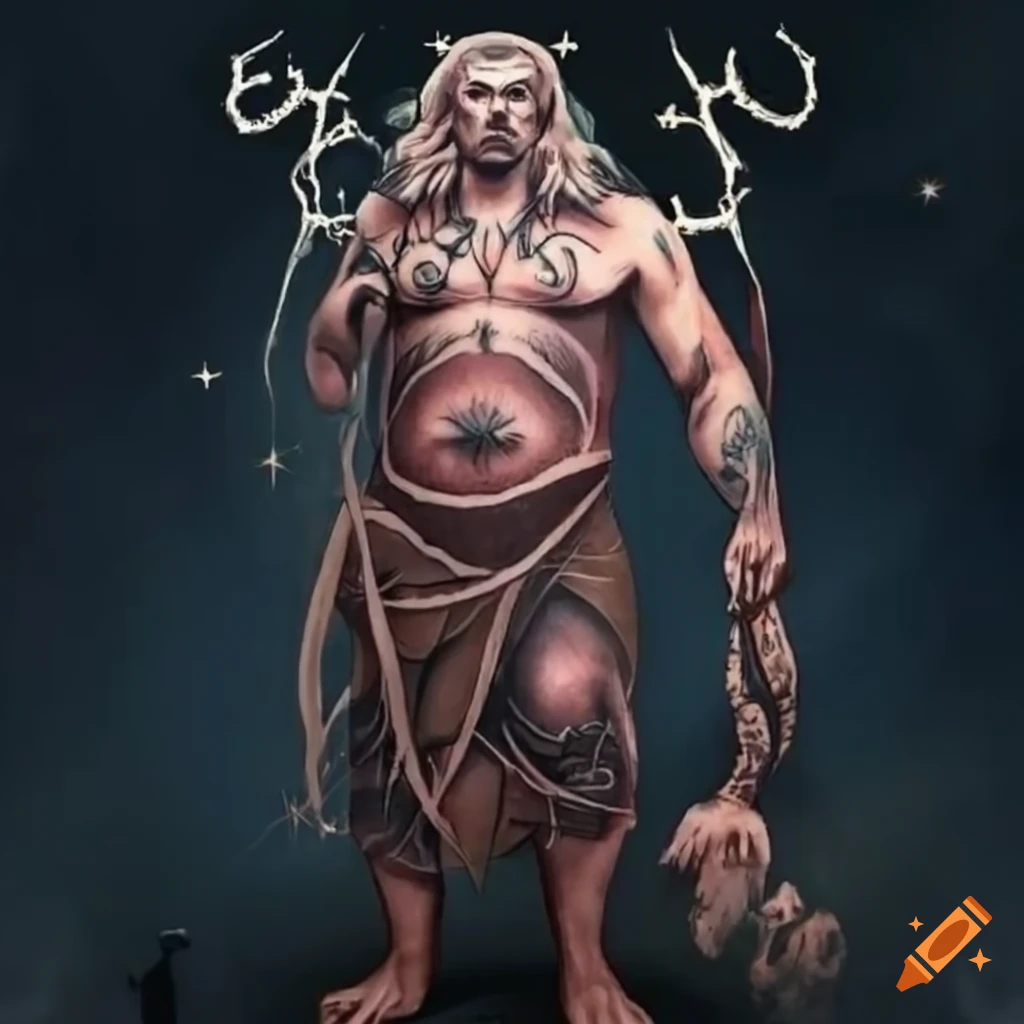 image of a goliath druid with constellation tattoos