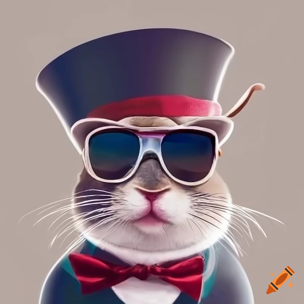Rabbit wearing sunglasses and top hat