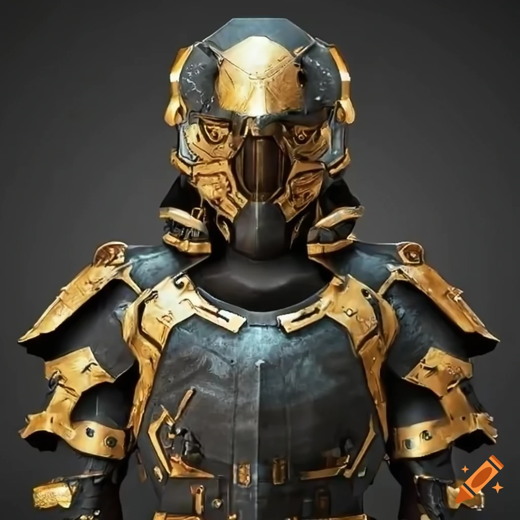 realistic black and gold scifi plate armor