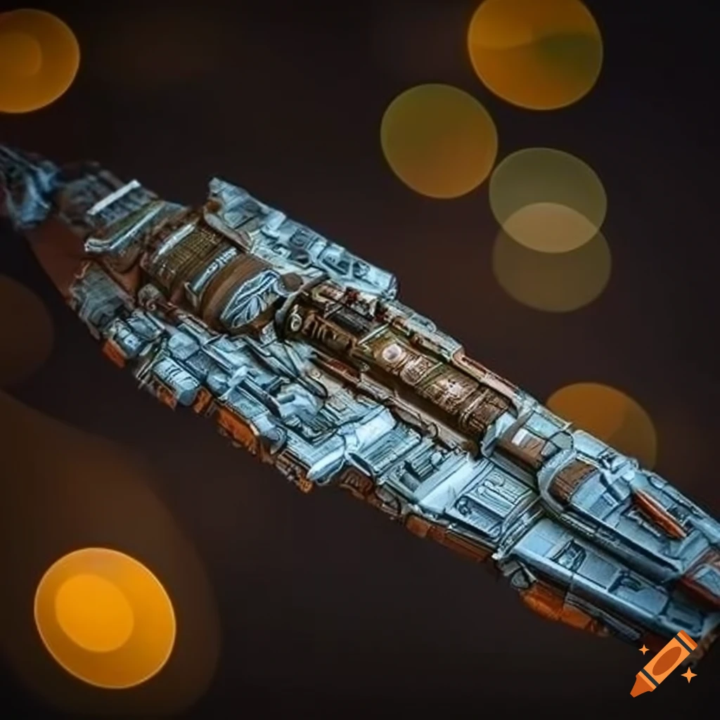 golden sunbird battleship in Aztec retrofuturist design