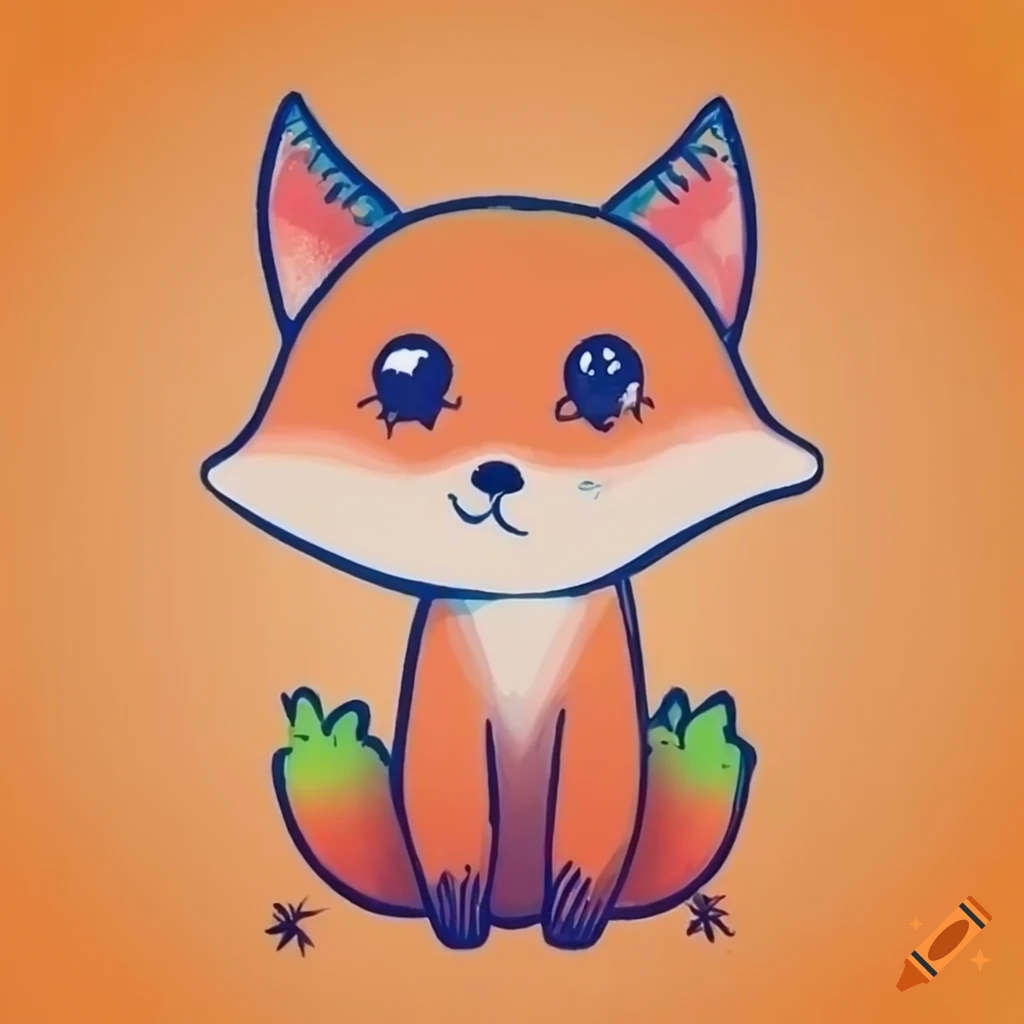 crayon art of a cute orange fox in autumn