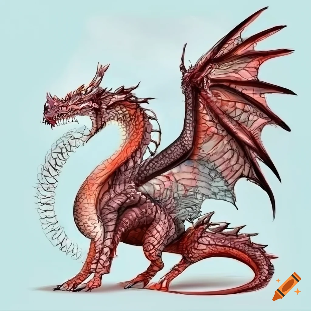detailed illustration of a dragon in side view