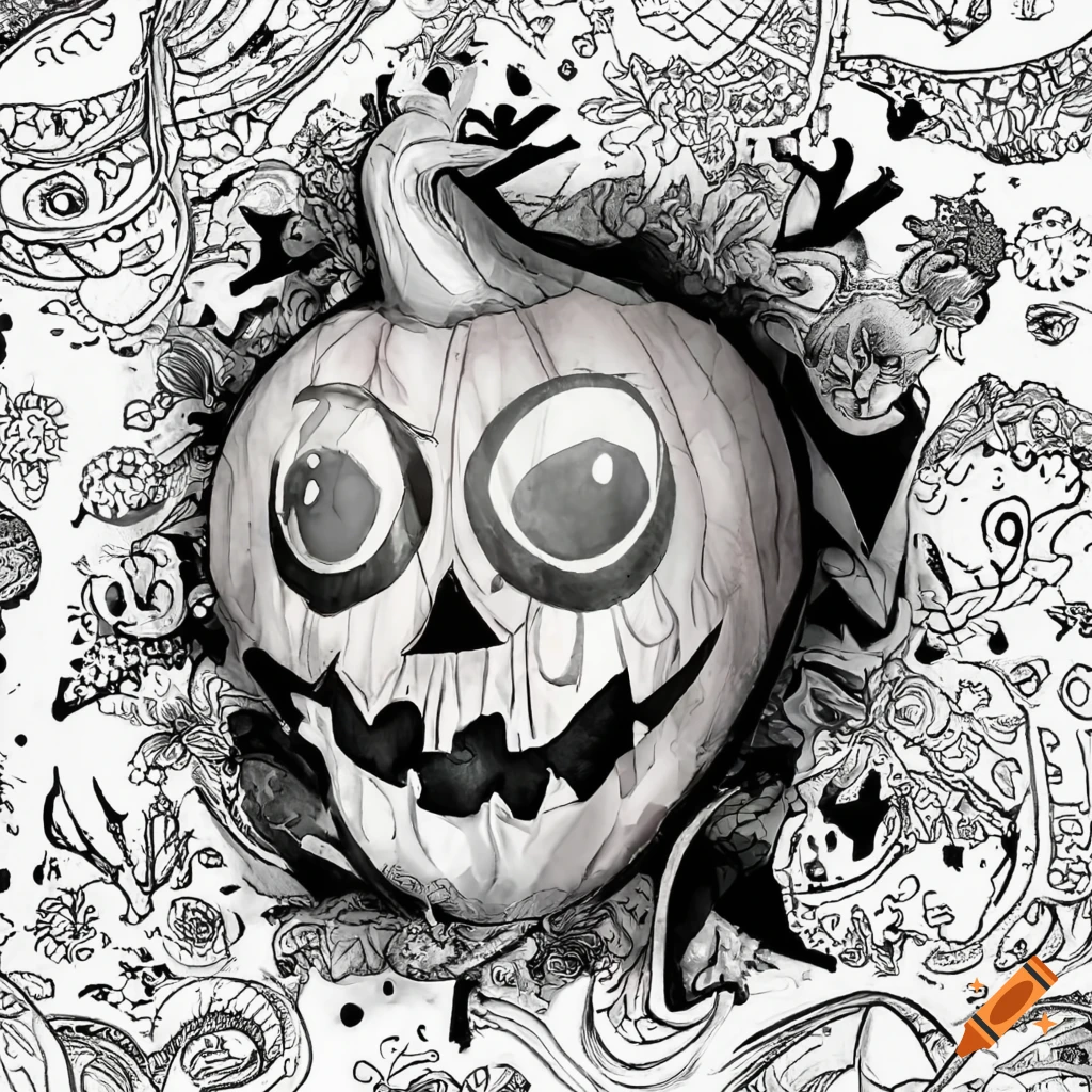 Halloween themed coloring page with stickers on Craiyon