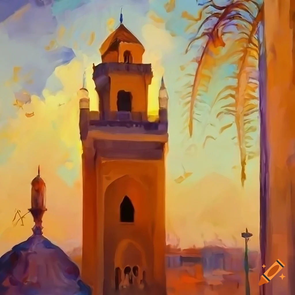impressionist painting of a Moroccan mosque