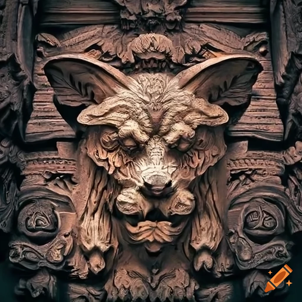 carving of a moth werewolf motif