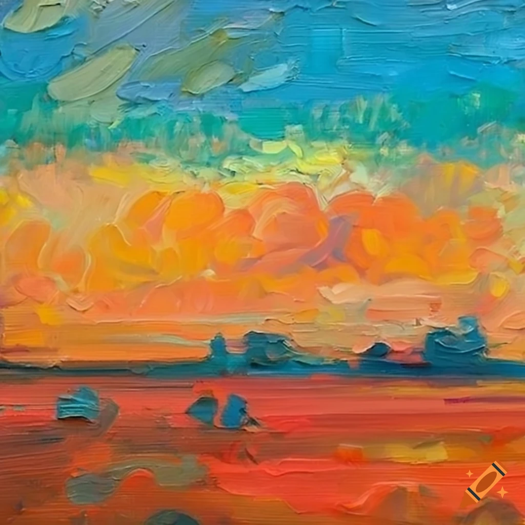 impressionist oil painting of a peach field