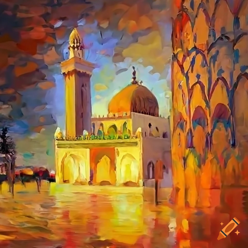 impressionist painting of a Moroccan mosque
