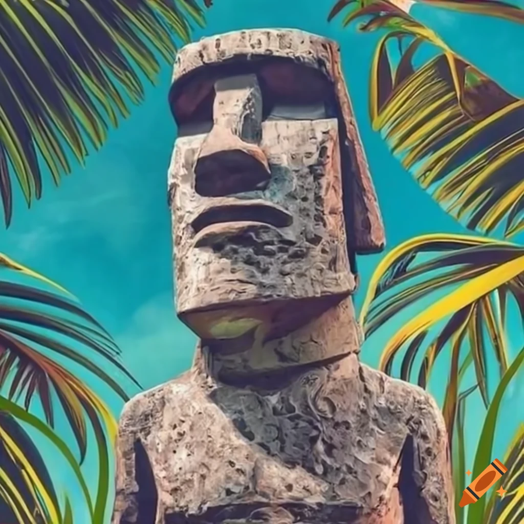 Moai statue in a tropical setting on Craiyon