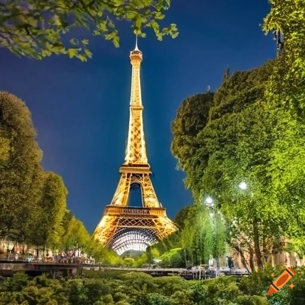 Eiffel tower surrounded by greenery on Craiyon
