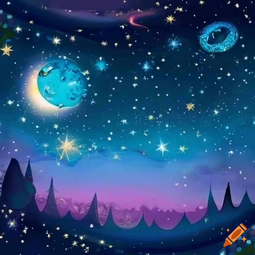 Whimsical celestial background for a storybook