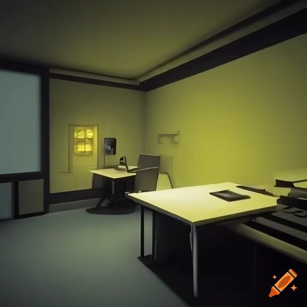 Retrofuturistic work office with yellow lighting on Craiyon