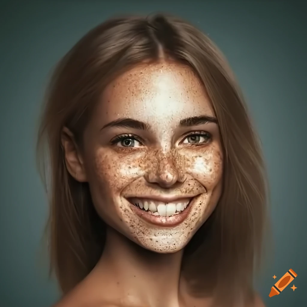 portrait of a beautiful woman with freckles and a shy smile