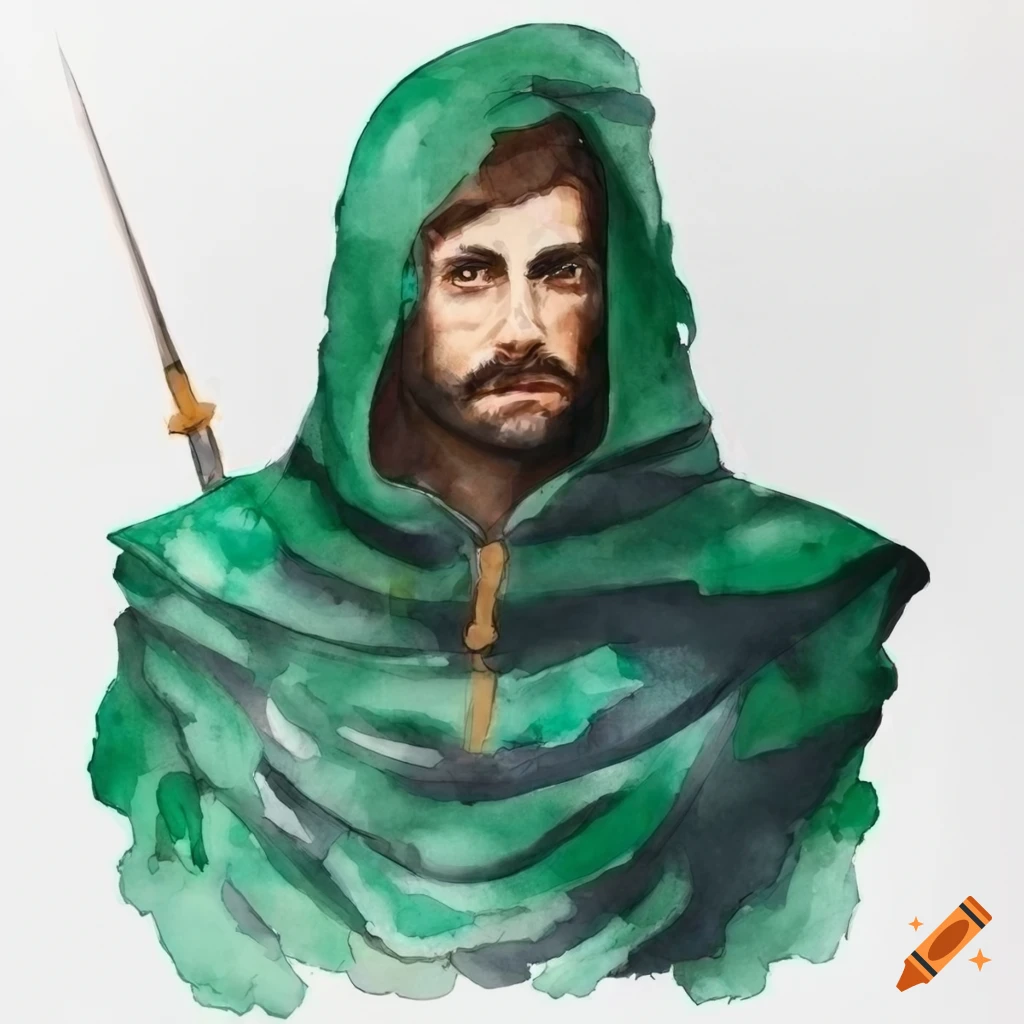 watercolor portrait of a male guard in a fantasy setting