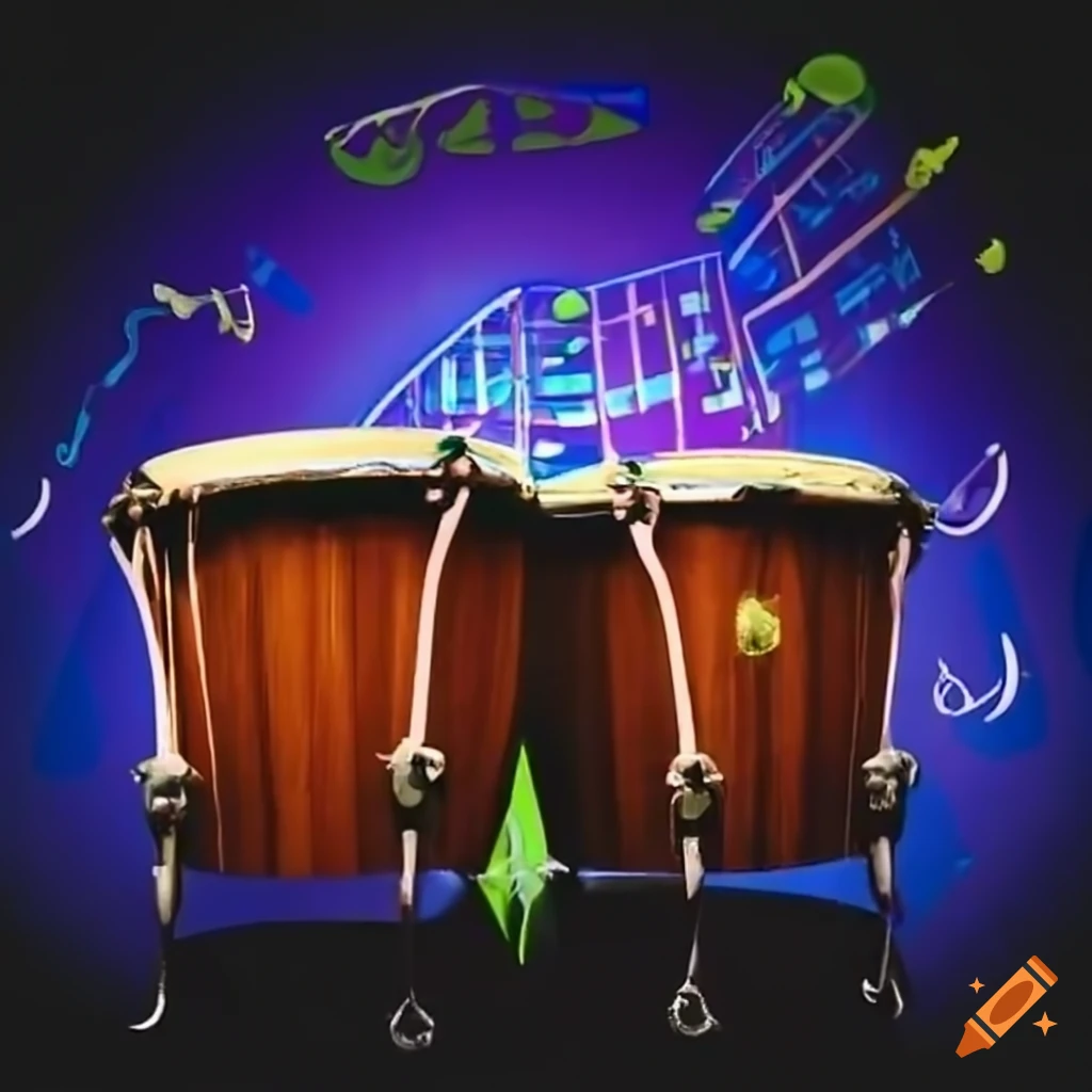 Closeup of a bongo drum with musical notes on Craiyon